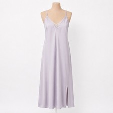 Fairy Lace Satin Babydoll Maxi Slip Dress Size XS Purple Slit Coquette Romantic