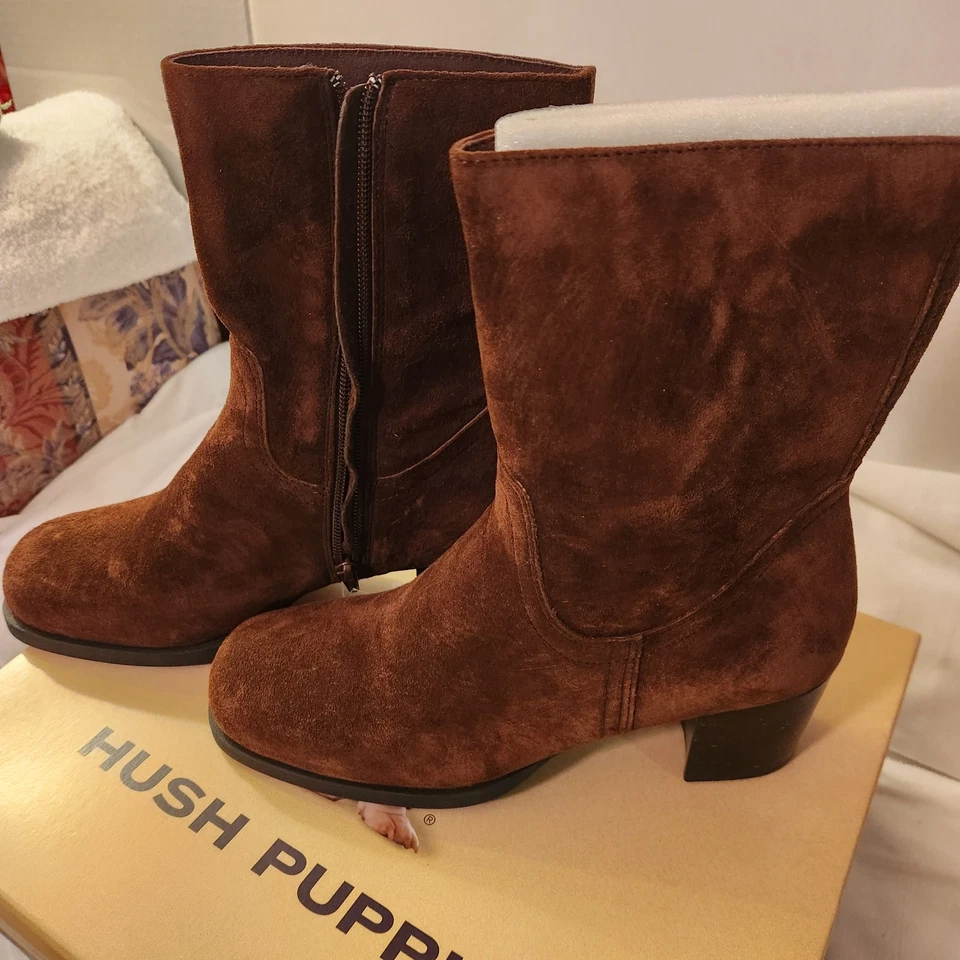Hush Puppies Women's Montana Brown Suede Zip-up Ankle Boots Size 8.5M New - Image 4 of 4