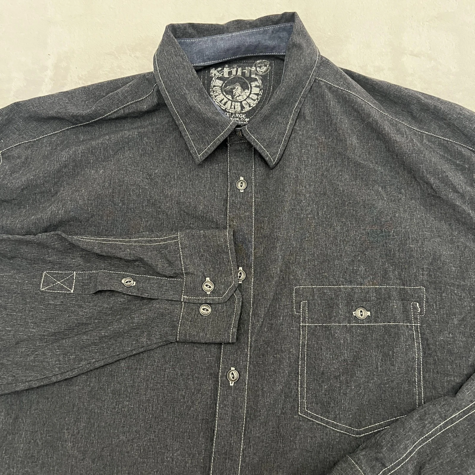 Kuhl Shirt Mens 2XL Gray Long Sleeve Button Up Outdoor Nylon Hiking Camp Casual