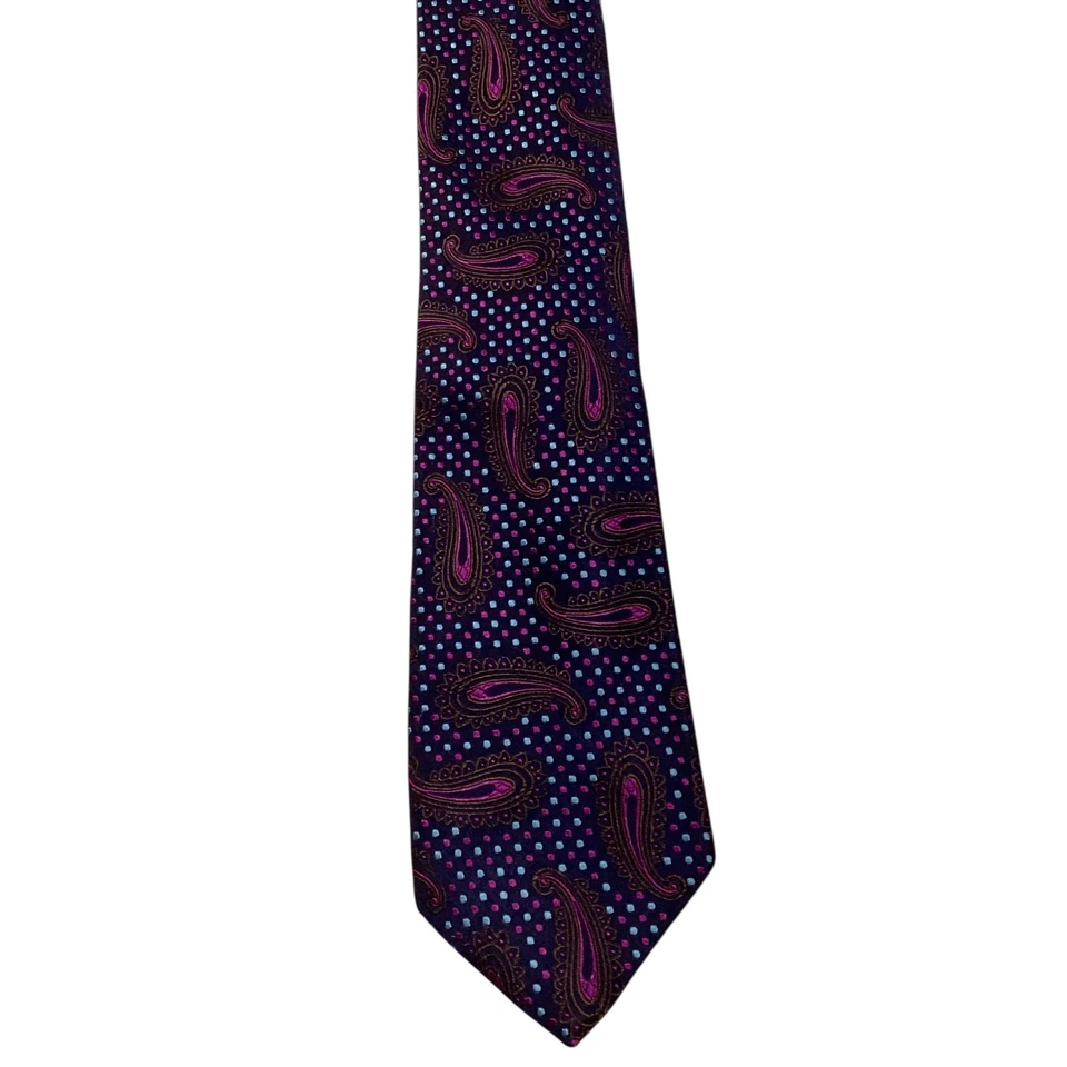 Corbata de hombre DUCHAMP 100 % seda INGLATERRA lujo PAISLEY azul/púrpura/marrón usada en excelente estado Foto 2 de 3