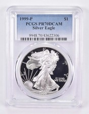 1999-P American Silver Eagle PR70 DCAM PCGS Blue Label *0772