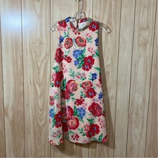 Everly Pink Floral Boho Minimalist Sleeveless Shift Knee Length Dress Women L