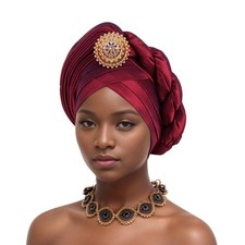 African Auto Gele Headtie Aso Oke Bonnet Hat Nigeria Braids Wedding Turban Hijab