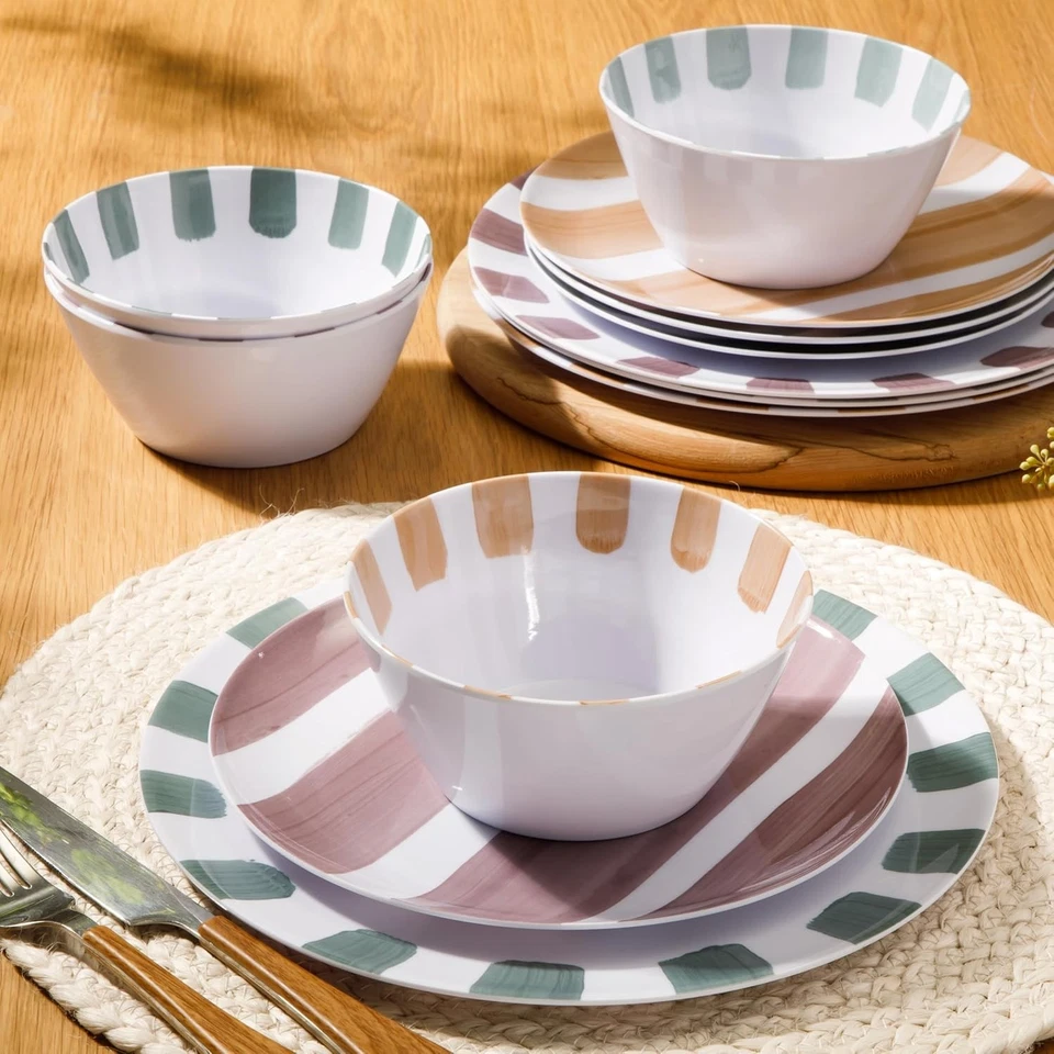 Gibson Home Cottage Service for Four (12pcs), Assorted (Cottage Stripes) - Image 3 of 4