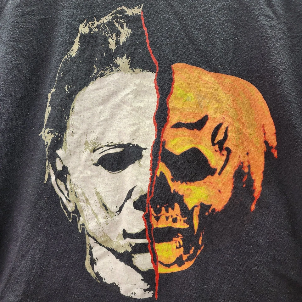 Camiseta Halloween Michael Myers Cara Dividida Calavera Horror Rock Rebel L Hecha en EE. UU. Foto 3 de 4