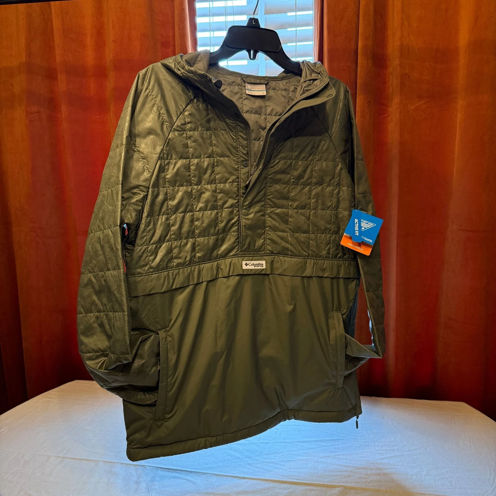 Columbia PFG Uncharted Insulated Anorak Jacket Green Topographical Print-M