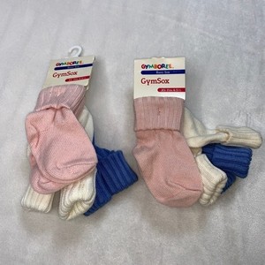 Vtg Gymboree GymSox Rainbow Tag Socks XS Girl Pink White Blue Cotton Blend Flaws