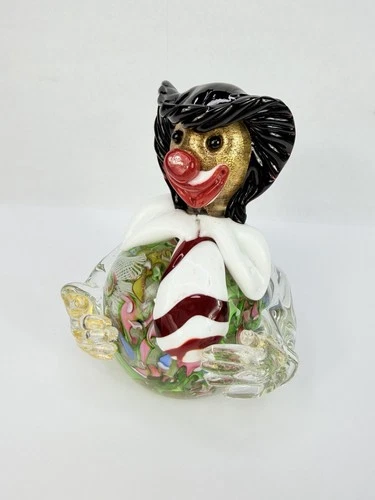 New ListingMurano Italy Blown Clown 5” Art Glass Scramble Tutti Frutti Paperweight Figurine