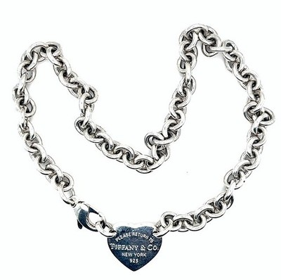 15'' Please Return To Tiffany & Co Heart Tag Silver Choker Necklace Center