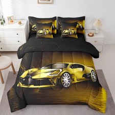 Sports Car 7 Piece Bedding Set Yellow Race Car Comforter Set with Sheets for ...