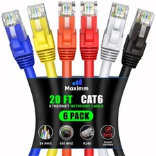 Cat 6 Ethernet Cable 20 ft 6-Pack - High-Speed LAN Cable Internet Cable Patch...