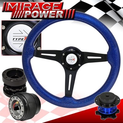 Extender + Blue Wood Sparkling Steering Wheel + Quick Release For 89-05 Eclipse