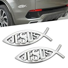 2PCS Jesus Fish Decal Sticker, 3D Car Metal Scratch-resistant Fade 2 PCS Silver