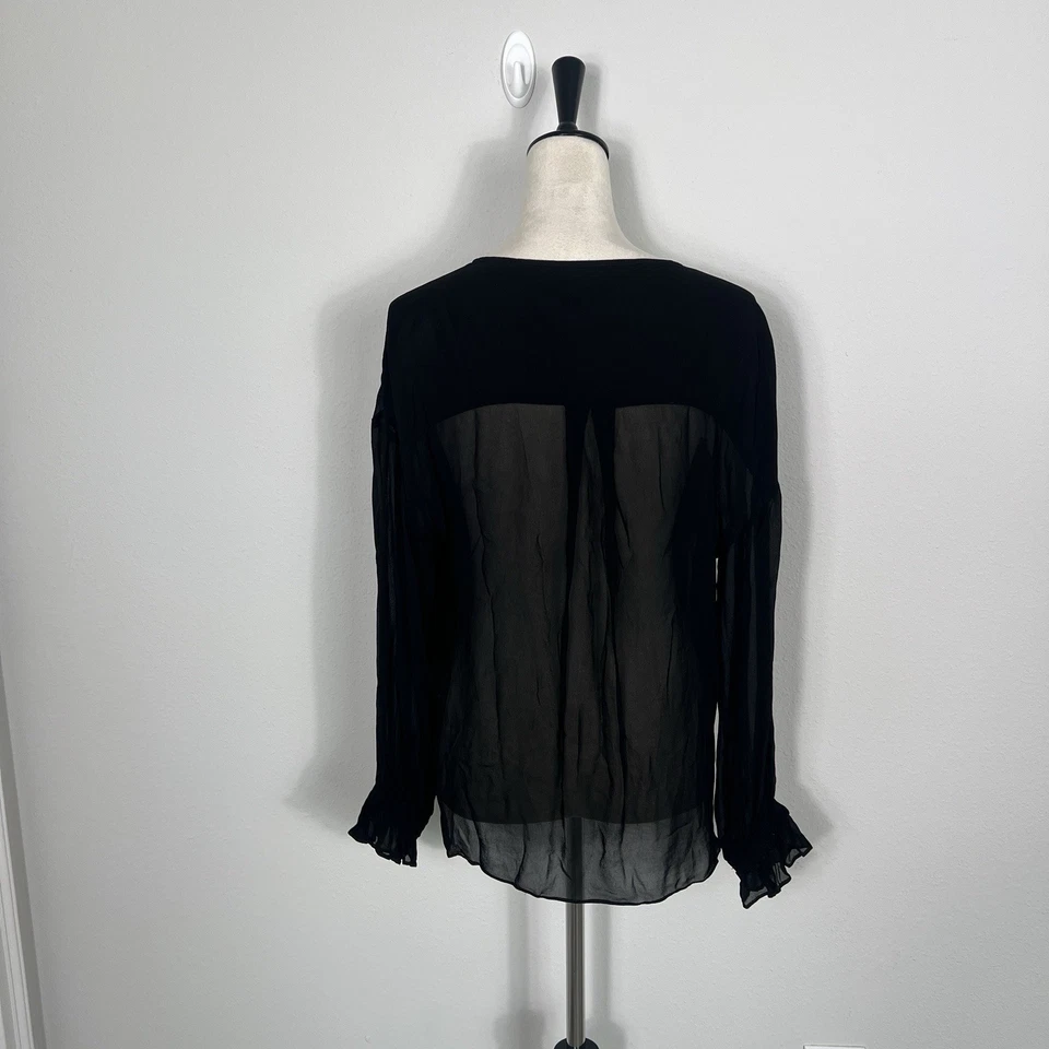 Blusa ALLSAINTS Penny Transparente Cuello en V Mujer Mediana Negra Imitación Envoltura Elegante Foto 4 de 4