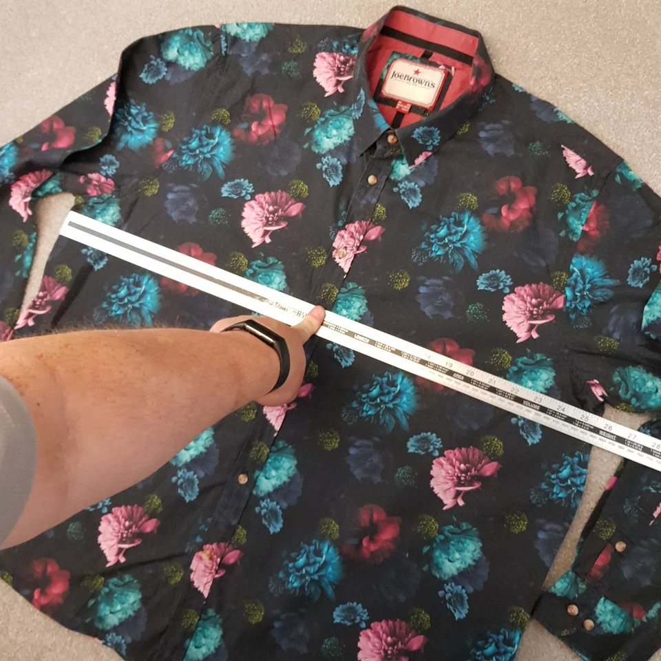 Joe Browns мужская рубашка 2XL XXL черный коричневый цветочный повседневные моды 60-х 70-х праздник - Изображение 4 из 4