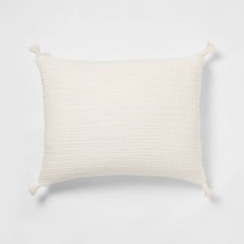 Threshold Tasseled Jacquard Double Cloth Quilt Sham - Cream, Standard 8254
