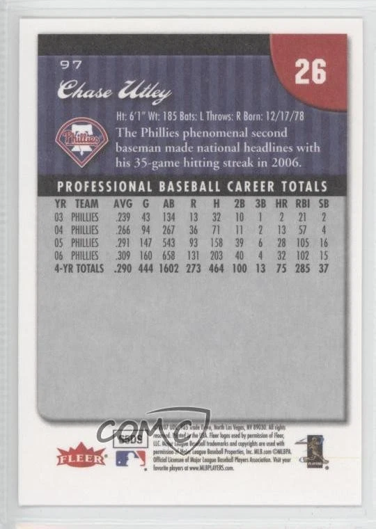 2007 Fleer Chase Utley (Blue Star in Team Logo) #97 - Image 2 of 2