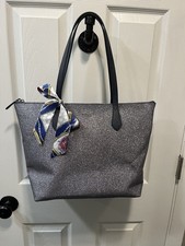 Kate Spade Joeley Tote Bag Glitter Blue, Large, 12"x17"x6" Metallic Silver