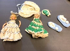 2 Dutchess Doll Co 1948 Girl Dolls w/ Hand made Knitted Dress & Baby Bonnet