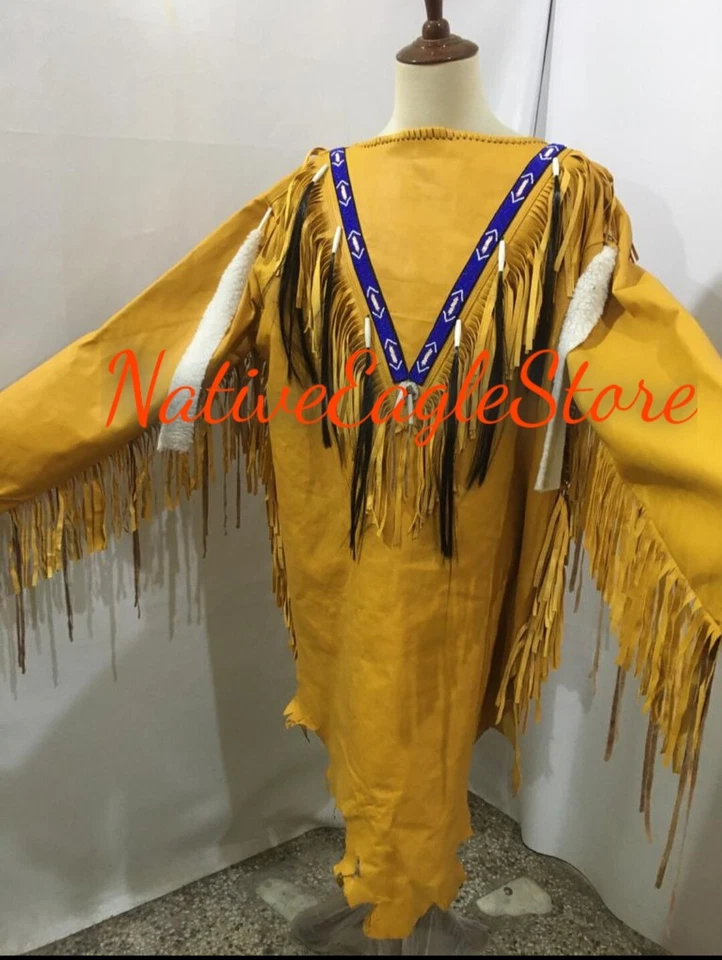 Camisa de guerra Powwow con flecos de cuero crudo estilo americano antiguo con cuentas NAL195 Foto 3 de 4