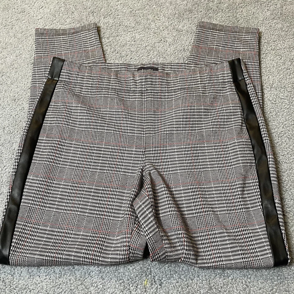 Pantalones NYDJ Lift Tuck para mujer 10 calce ajustado a cuadros gris ribete de cuero fiesta deportiva Foto 3 de 4