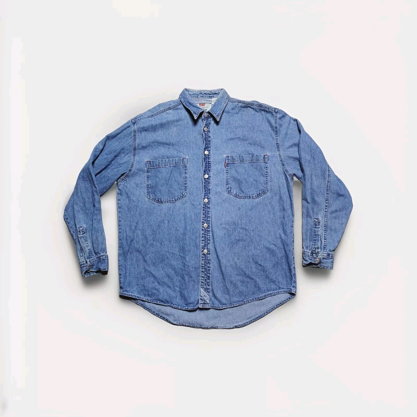 Vintage Levi's Denim Jean Shirt Mens L Blue Metal Buttons Shacket Rodeo Logo