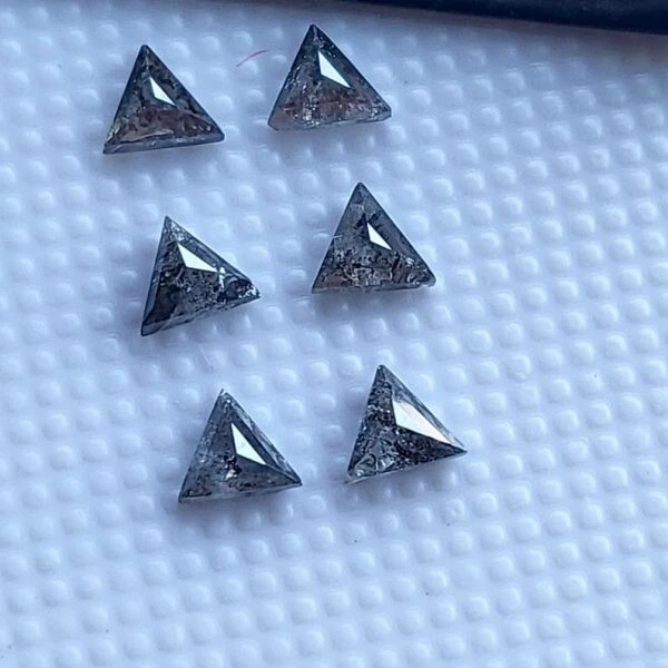 3.0mm Triangle Cut Clear Gray Salt and Pepper Faceted Rose Cut Diamond 2Pcs Pair - Image 3 of 4