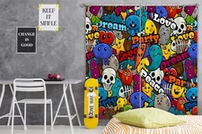 3D Doodle Stars Love Party ZHUA831 Photo Curtain Window Blockout Fabric Amy 2023