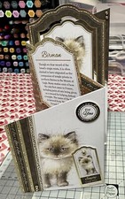 Tall DL Sized Handmade Enjoy Your Day Card Burmese Cat Theme Gold Foiled Zig Zag