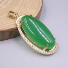Green Jade Pendant For Women Jade Jewelry Yellow Gp Alloy Pendant