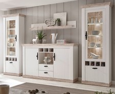 Wohnwand Pinie weiß / Oslo Pinie Landhaus Schrankwand Wohnzimmer Set 4tlg Rovola