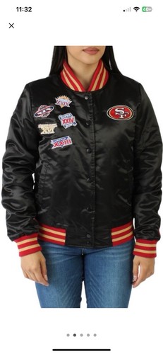 Starter San Francisco 49ers Black Jacket Satin Women SIZE M 5X Super Bowl Champ - Picture 3 of 5