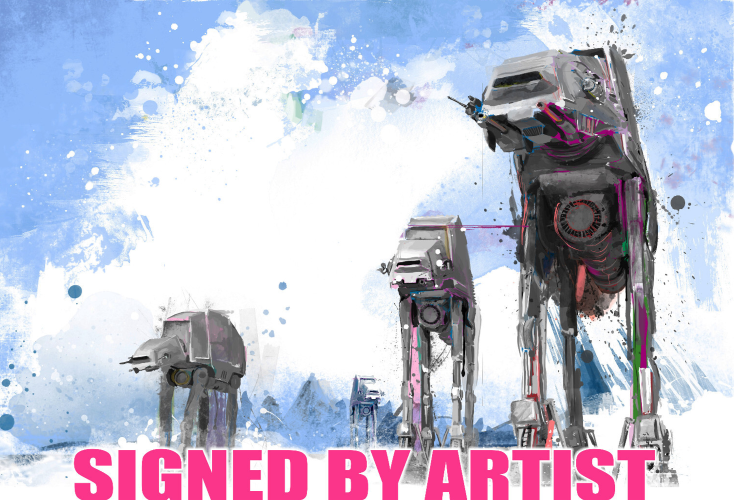 AT-AT s on Hoth Abstract 11x17 Jason Oakes SIGNED Art Print Star Wars AT AT ATAT