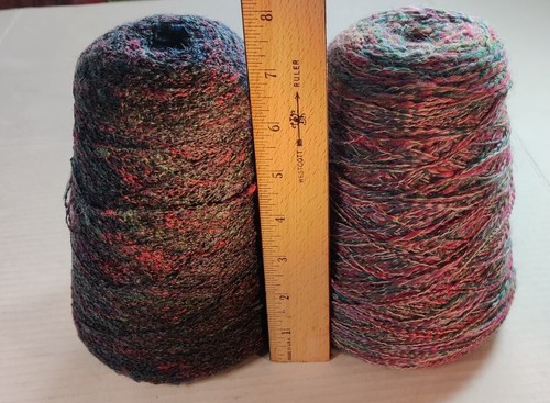 Huge Knitting Machine Yarn Wool Silk Poly Vtg Purple Blue  Green Nub Cone Spool