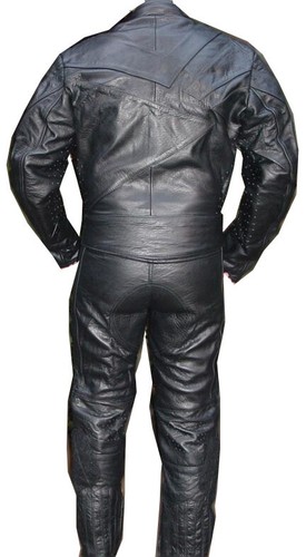 2pc Motorcycle Riding Racing Track Suit w/ padding All Leather Drag Suit Black - Picture 3 of 3