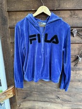 Fila Womans Medium Puple Black Velour Pull Over Hoodie