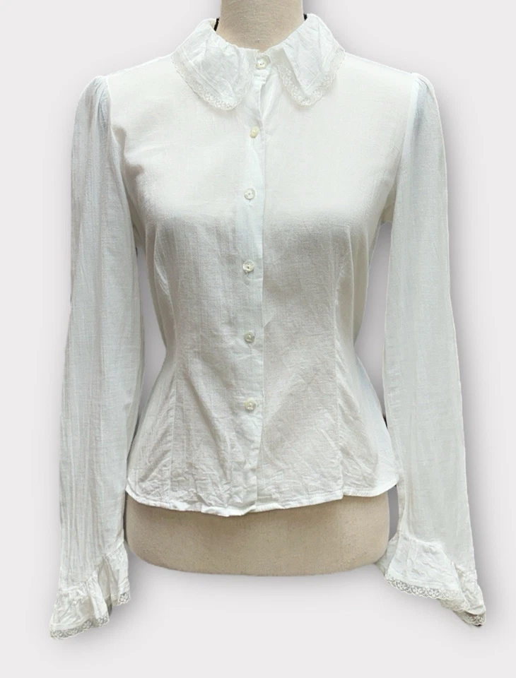 Lucky Brand White Ruffle Button Front Top Ladies size Small