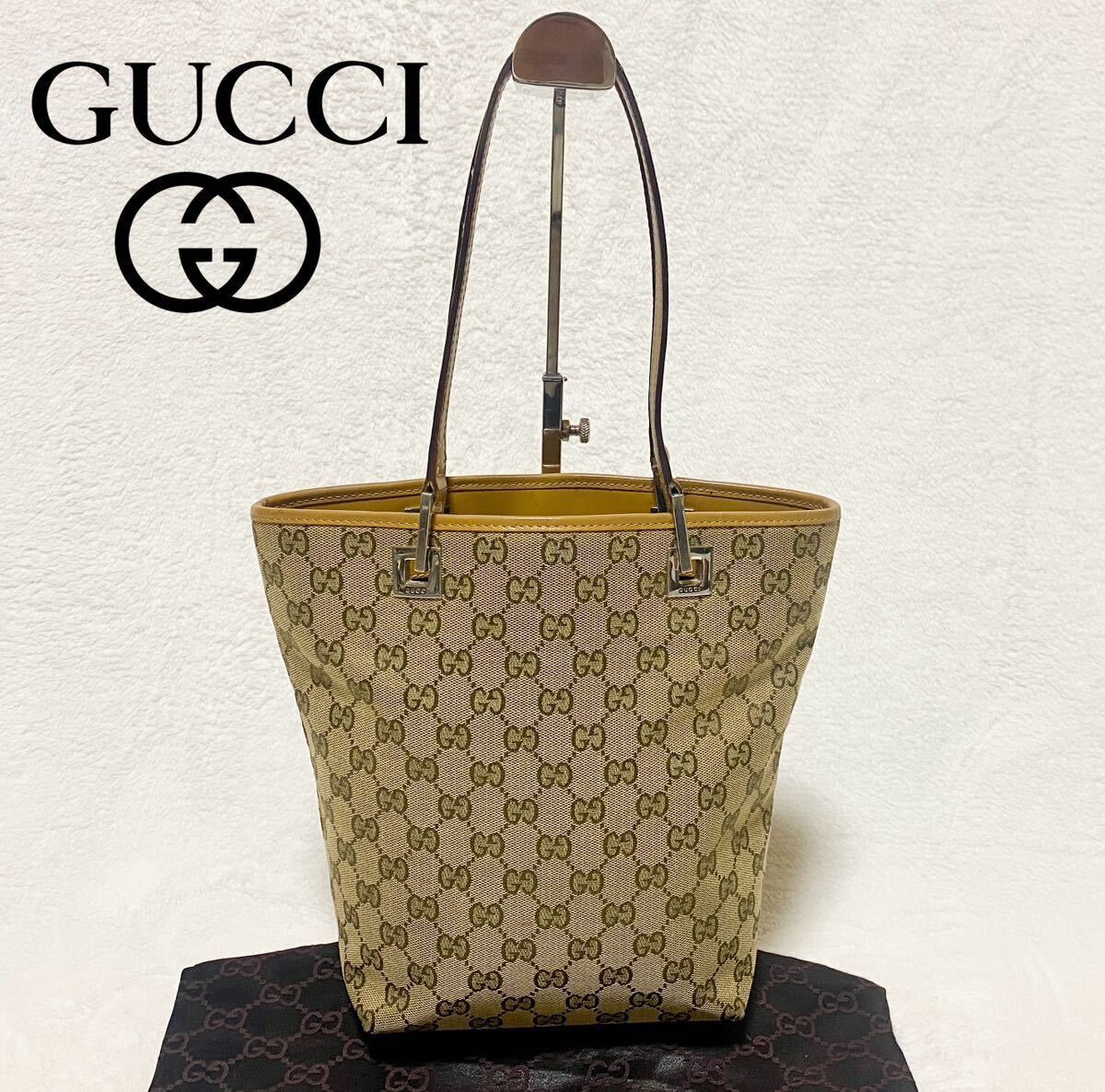 GUCCI GG Monogram Canvas & Leather Tote Bag Shoulder Strap