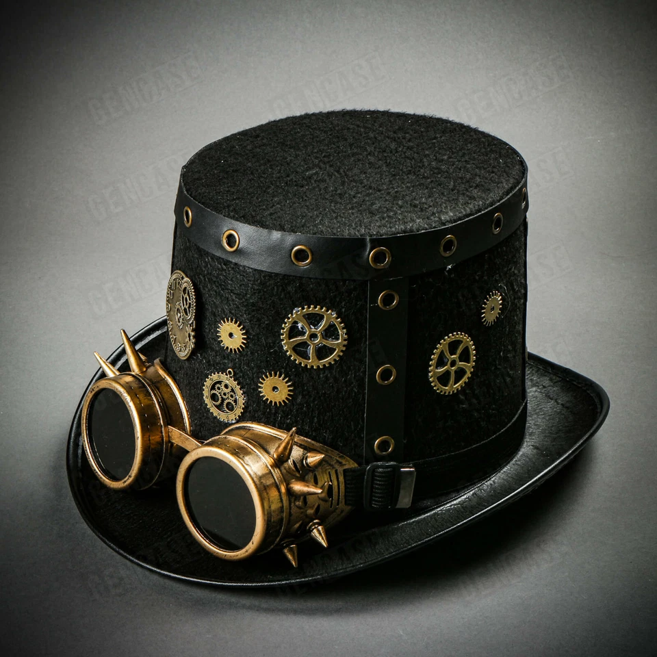 Para Hombres y Mujeres Steampunk Sombrero Victoriano Disfraz Fiesta Baile de graduación Sombrero Gafas Foto 3 de 4