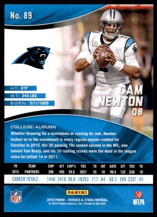 2016 Green Foil Cam Newton Carolina Panthers #89 Parallel - Image 2 of 2