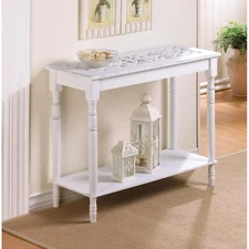 CARVED WHITE TOP TABLE NEW PINEWOOD and MDF WOOD 