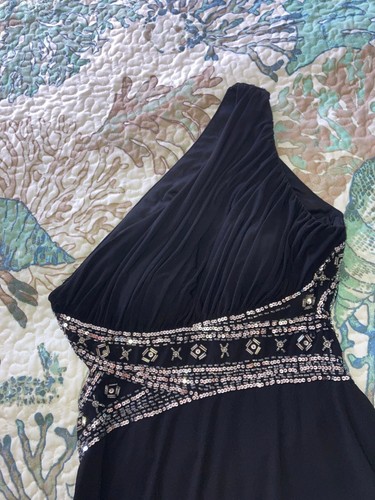 Hailey Logan Adrianna Papell Black 1 Shoulder Sequin Long Gown CRUISE TIME!! - Picture 2 of 14