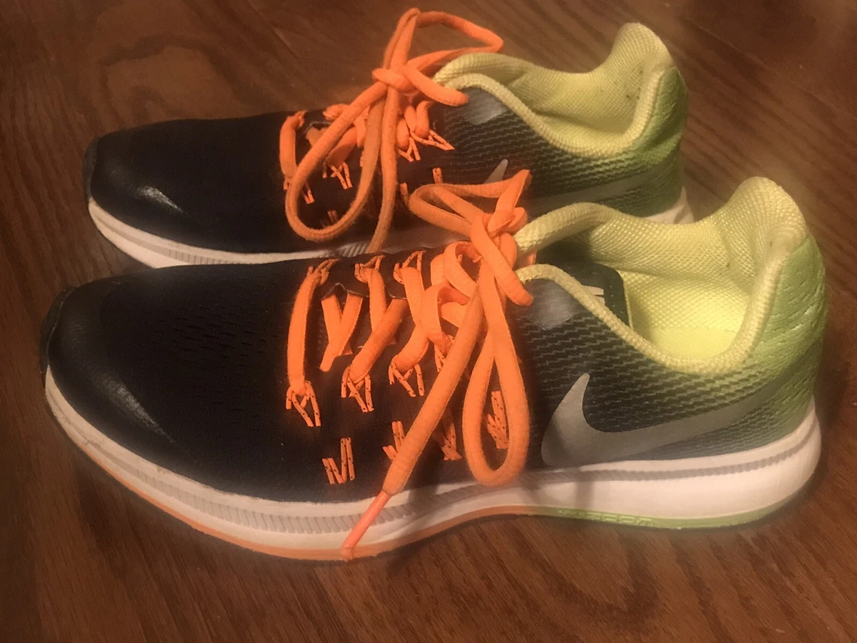 NIKE Boys ZOOM Pegasus 33 Size 4Y Running Black Green Orange Sneakers