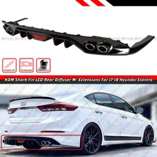 FOR 17-18 HYUNDAI ELANTRA KDM GLOSS BLACK LED REAR BUMPER DIFFUSER W/ EXTENSIONS