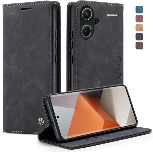 HandyhüLle Leder Schwarz Faltbar StäNder KlapphüLle FüR Redmi Note 13-image