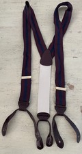 Jos A Bank Burgundy Silk Braces / Suspenders with Navy Stripe