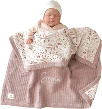 Personalized Baby Blanket with Name – Handmade 100% Organic Cotton Newborn Gif