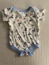 Vintage Disney Baby Mickey Mouse One piece Short Sleeve Snap 3-6M White Blue