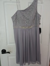 Adrianna Papell Women's Silver One Shoulder Evening Dress