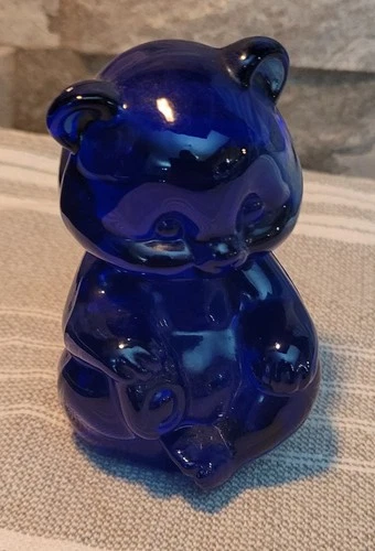 Vintage Fenton Art Glass Cobalt Blue Sitting Bear Figurine 3.5"